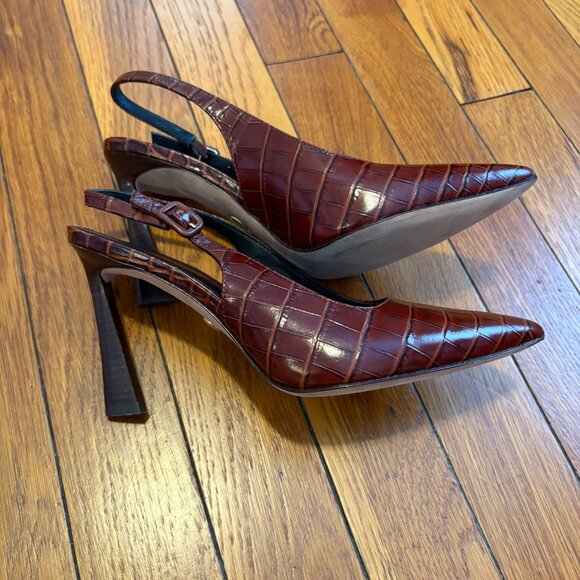 NWOT Veronica Beard Croc-Embossed Slingback Heels | Size 36.5 Luxury Designer - Picture 2 of 7